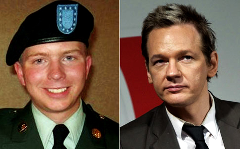 Bradley Manning, left, and Julian Assange